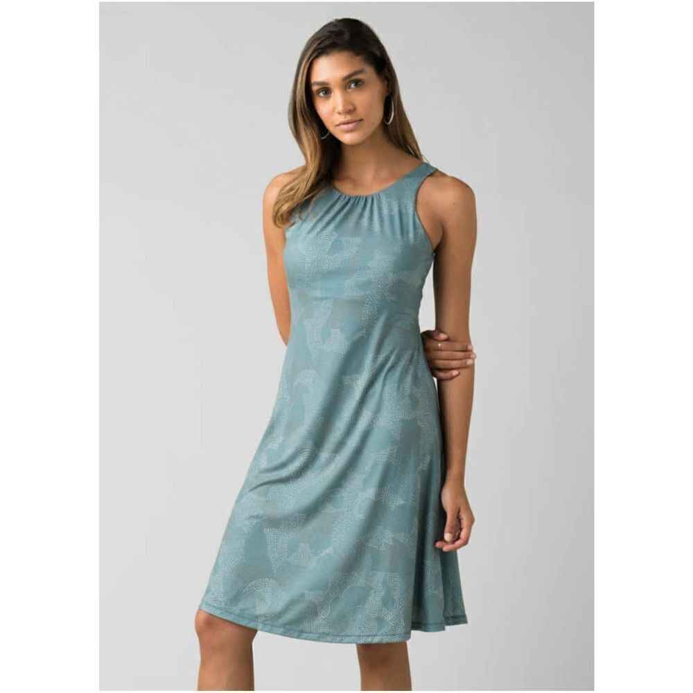 Prana Skypath cut out twisted back Dress‎ Sz S blue dotty